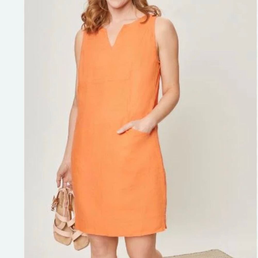 NWT VIA‎ NO 9 Large Lisa Orange 100% Linen Dress Coastal Sleeveless Pencil